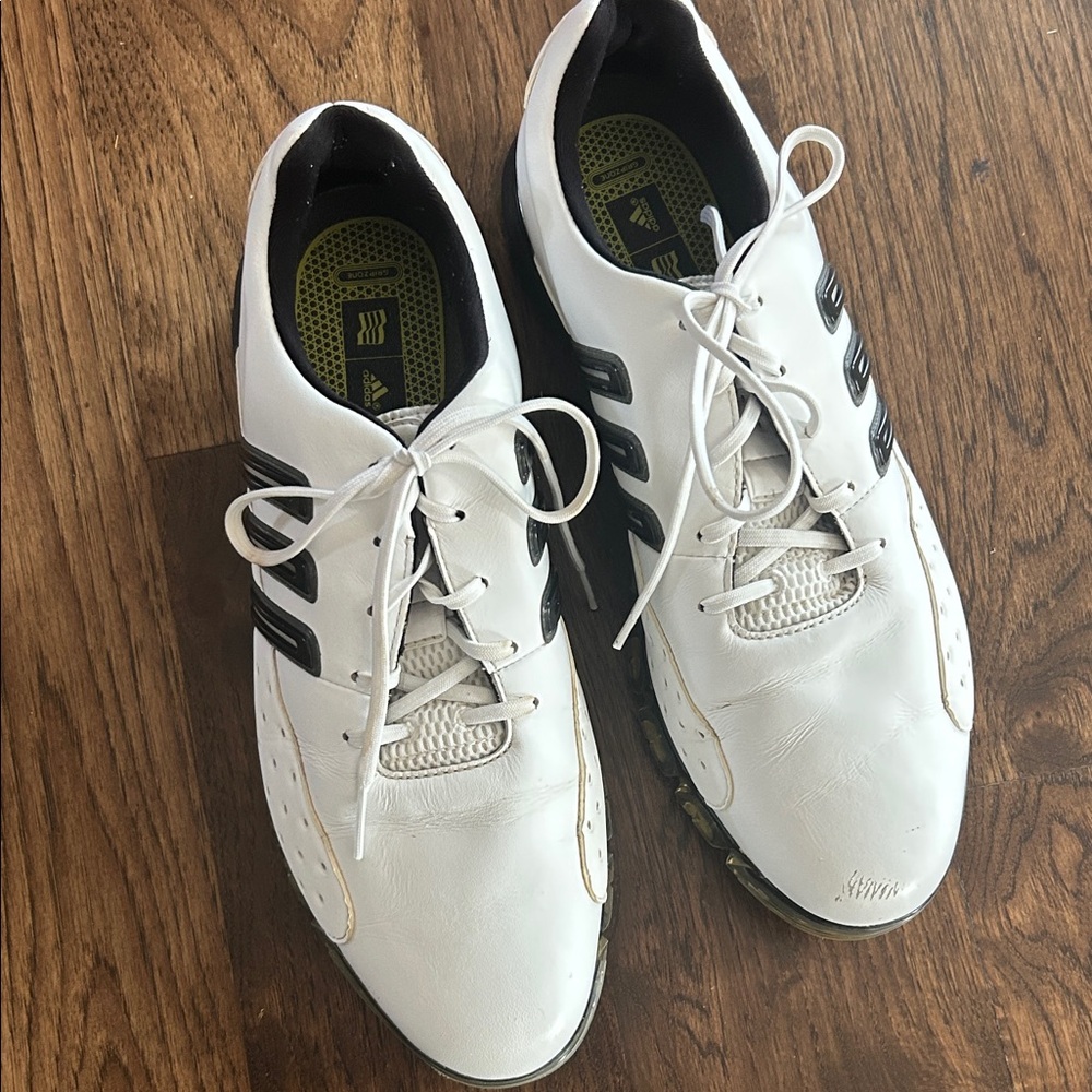 Adidas Men's White Golf Shoes with Black Stripes